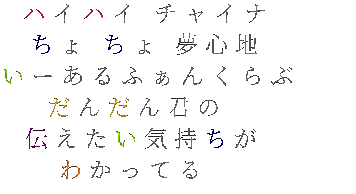 いーあるふぁんくらぶ ハイハイ チャイナ ちょ ちょ 夢心地 闇斗 さんの明朝体デコメ