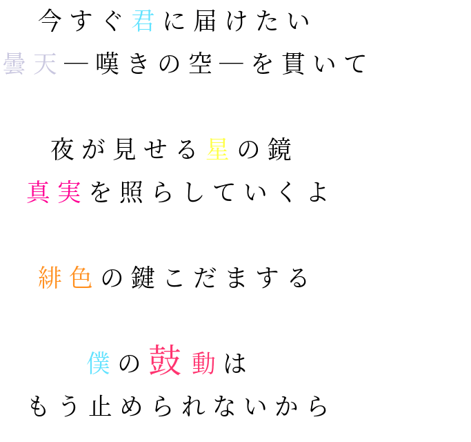 歌詞 今すぐ君に届けたい 曇天 嘆きの空 を Papiko さんの明朝体デコメ