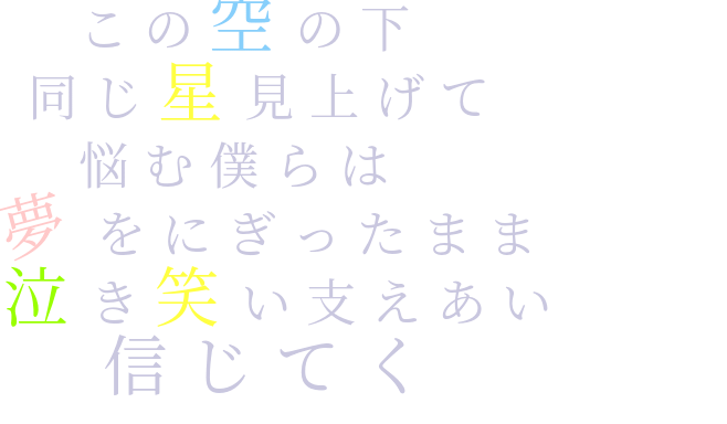 歌詞 この空の下 同じ星見上げて 悩む僕ら みっちー さんの明朝体デコメ