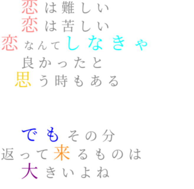 恋愛 両想い 過去 彼カノ 未来 恋は難しい 恋は苦しい 恋なんてしな かきごおり さんの明朝体デコメ