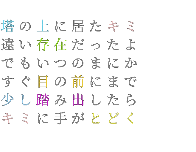 小さな一歩 塔の上に居たキミ 遠い存在だったよ こけしman さんの明朝体デコメ