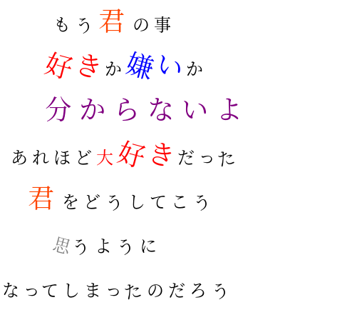 もう君の事 好きか嫌いか 分からない 黒少女 さんの明朝体デコメ