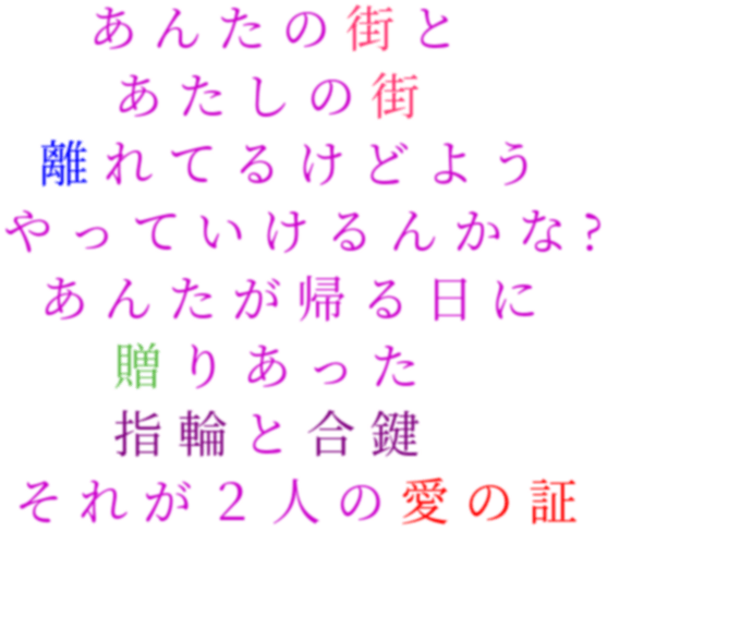 指輪と合鍵 ハジ あんたの街と あたしの街 離れてるけ ゆぅ さんの明朝体デコメ