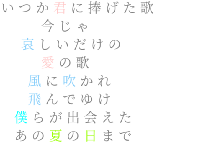 ポエム 歌詞 Calc いつか君に捧げた歌 今じゃ 哀しいだ あーちゃん さんの明朝体デコメ