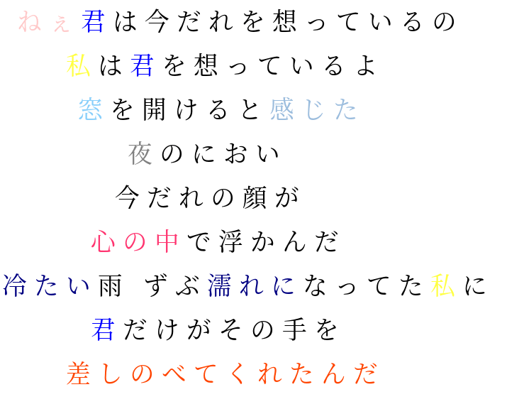 ねぇ ねぇ君は今だれを想っているの 私は君 麻衣子 さんの明朝体デコメ