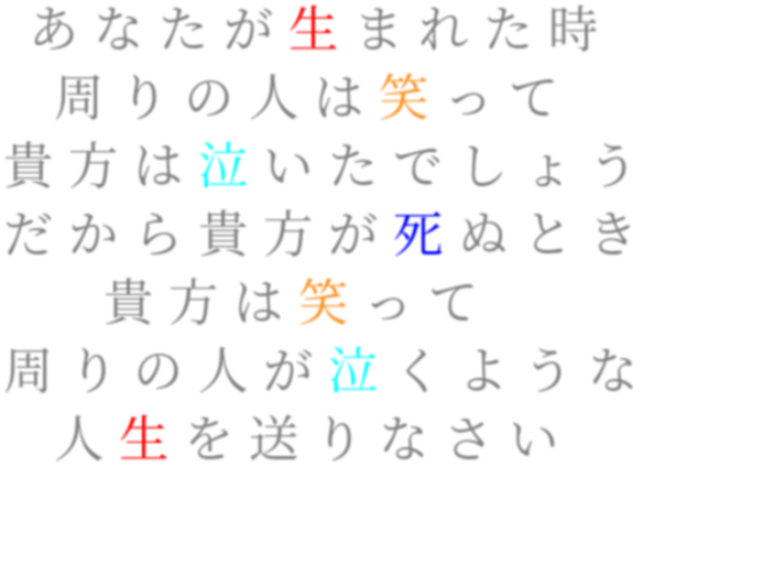 名言w あなたが生まれた時 周りの人は笑って Kanon さんの明朝体デコメ