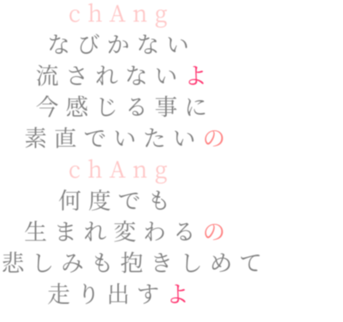 歌詞 Chang なびかない 流されないよ 今感 四告葉 さんの明朝体デコメ