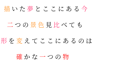 心絵 ﾛｰﾄﾞｵﾌﾞﾒｼﾞｬｰ 描いた夢とここにある今 二つの景色見 采架 さんの明朝体デコメ