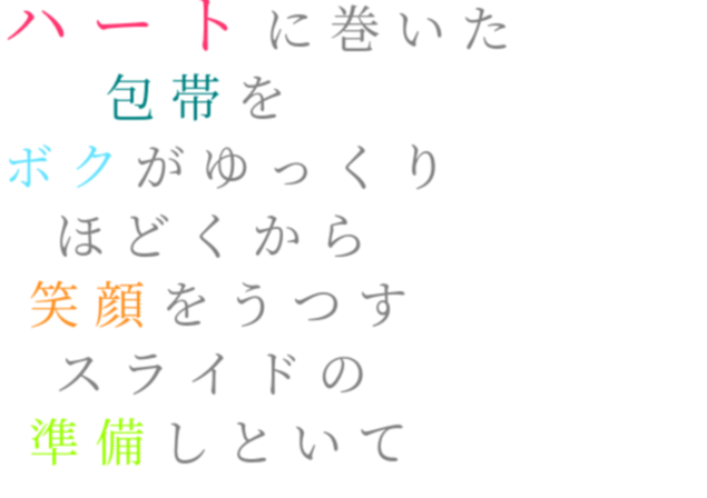 アルエのサビの ハートに巻いた 包帯を ボクがゆっく さえ さんの明朝体デコメ