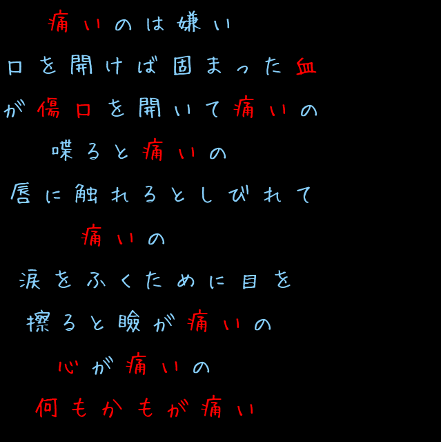 何もかも 痛み 瞼 涙 唇 血 目 心 傷口 病み子 明朝体ﾃﾞｺのqrコード