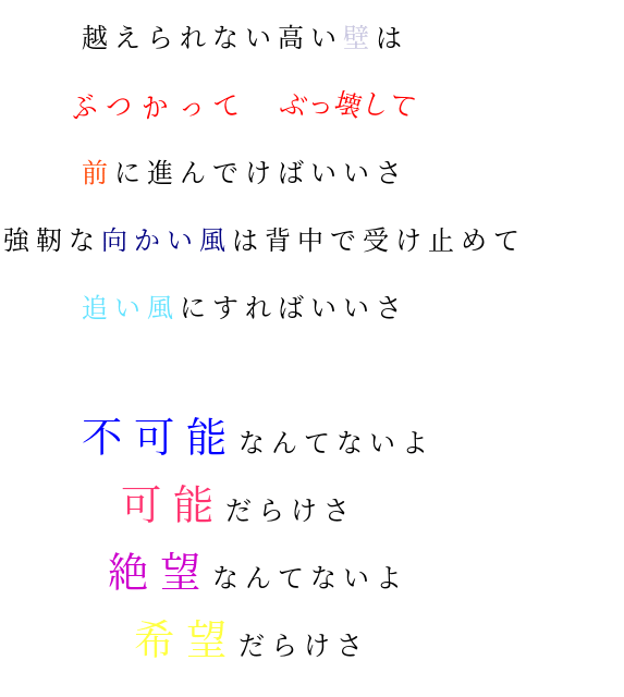 けさ 背中 高い壁 絶望 追い風 向かい風 希望だらけ けばいいさ 悲しみなんて笑いとばせ Kk 明朝体ﾃﾞｺのqrコード