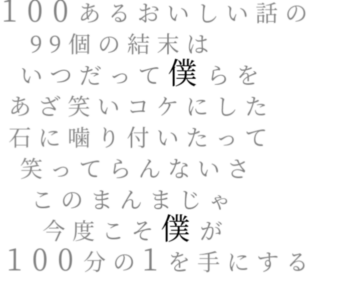 Uverworld 100あるおいしい話の 99個の結末は あたｓ さんの明朝体デコメ