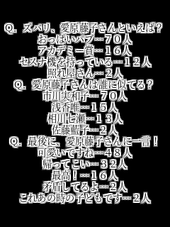 Q.YoAqƂ΁H
ςpuc70l
AJf~[܁c16l
ZXi@Ăc12l
Ƃꉮc2l
Q.q͒NɎĂH
saqc70l
󍁗Bc15l
쎵c13l
qc2l
Q.ŌɁAqɈꌾI
łˁc48l
AĂc32l
ōIc16l
Ăc2l
ꂠ̎̎qǂłc2l